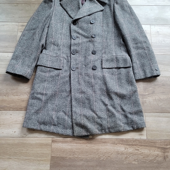 Vintage 60s Glen Plaid Overcoat Gray Plaid Double Breasted 42R - Picture 3 of 10